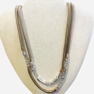 Henri Bendel Mixed Metal Gold & Silver Crystal Beaded Long Necklace Stamped